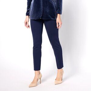 Susan Graver Petite Status Stretch Slim Leg Ankle Pants - Navy Sz PL a623500